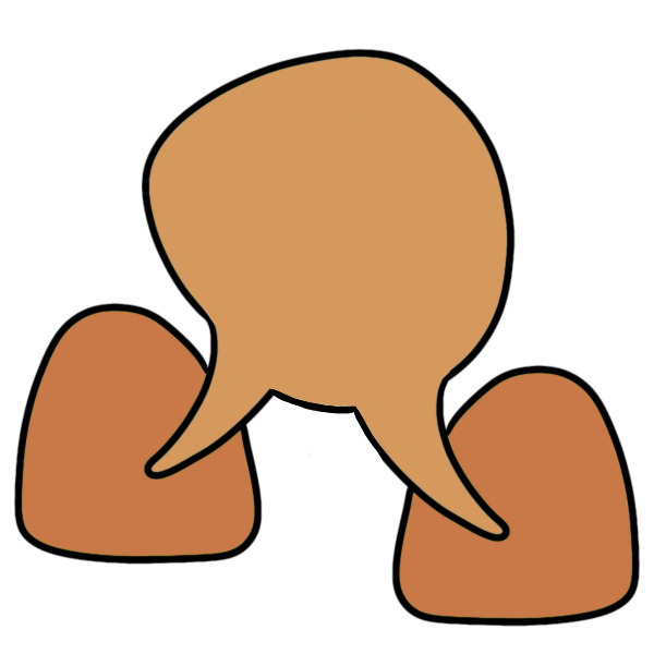 two orange lumps with a combined light orange speech bubble coming from both of them
